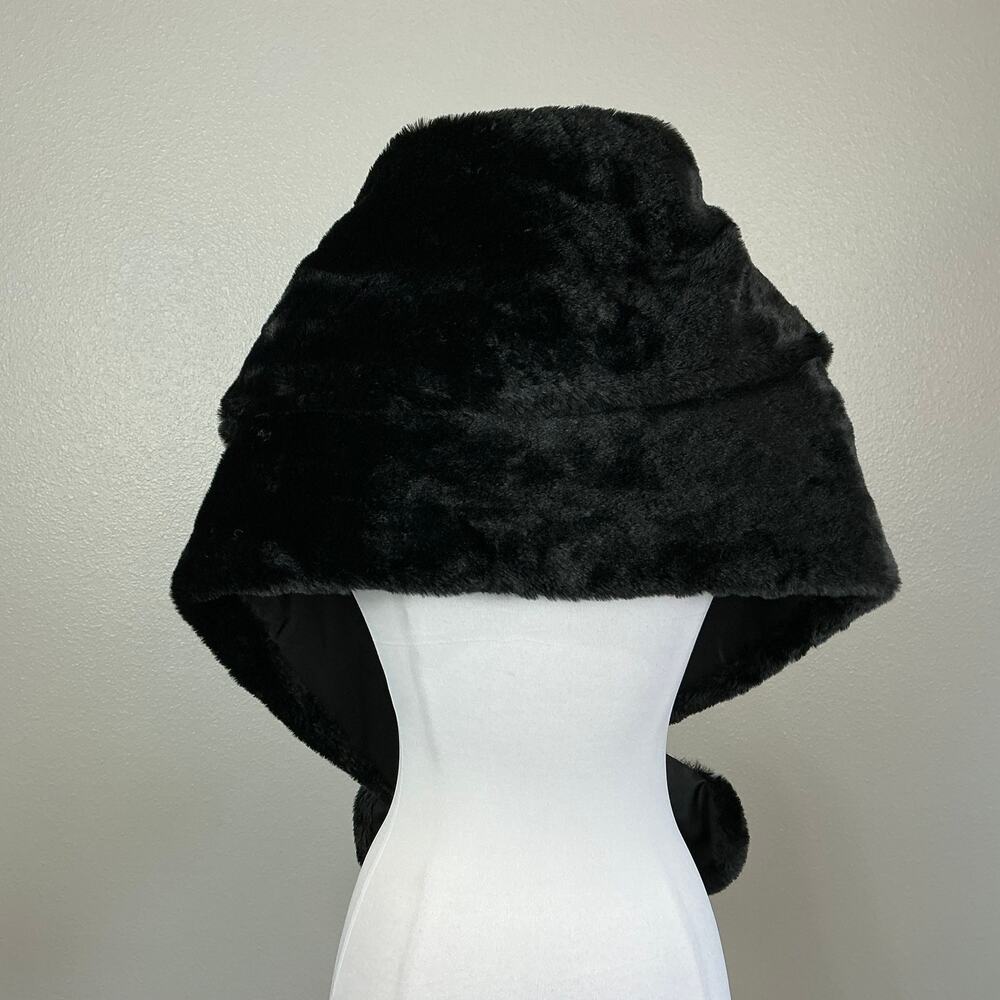Adrianna Papell Black Faux Fur Shoulder Wrap Stole with Pearl Accent One Size - Picture 7 of 10